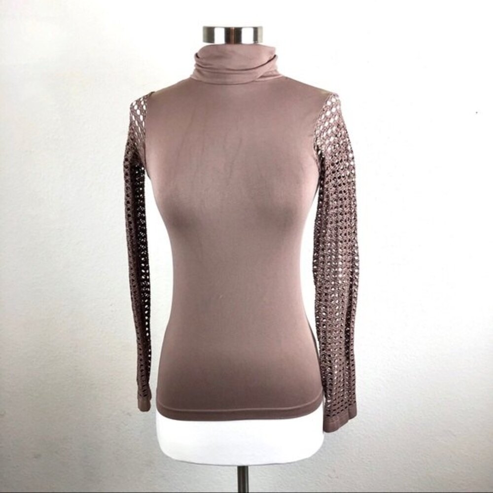 Bebe Macramé Mesh Turtleneck Top
